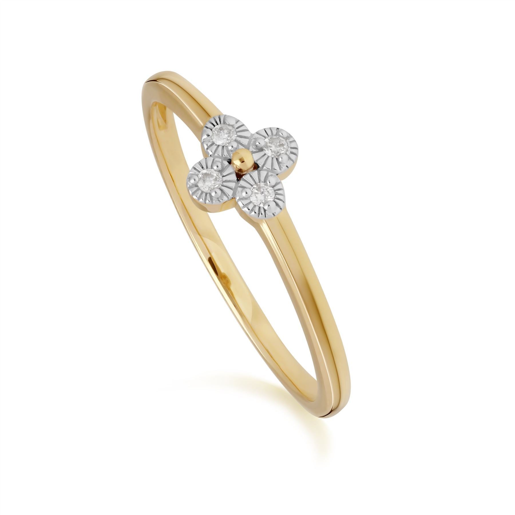 Diamond Flowers Ring in 9ct Yellow Gold