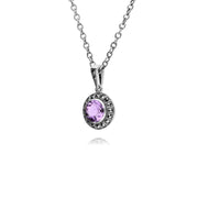 Collana da 45 cm con ametista rotonda in argento sterling e marcasite