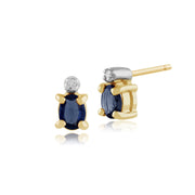 Orecchini a lobo classici in oro giallo 375, zaffiro azzurro e diamanti