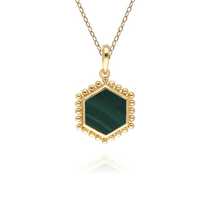 Malachite Flat Slice Hex Pendant in Gold Plated Sterling Silver