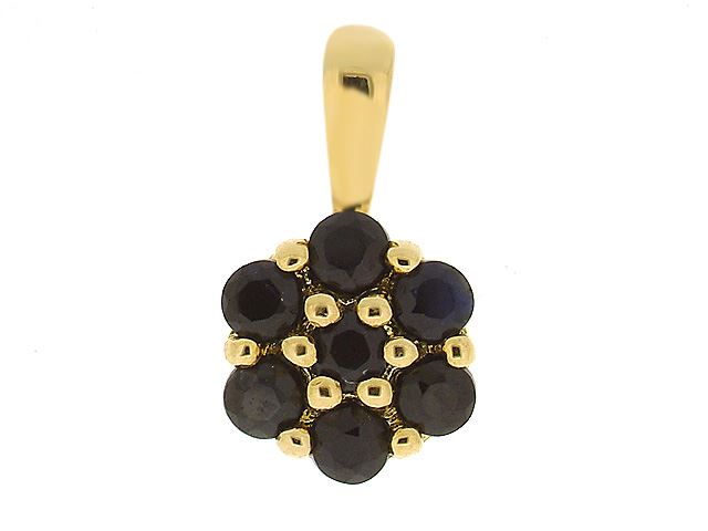 Ciondolo con SET FLOREALE BLU ZAFFIRO NATURALE in oro GIALLO da 9 ct da 0,37 ct