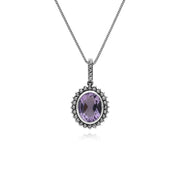 Collana con ametista, pendente ovale in argento sterling con ametista e marcasite con catena da 45 cm