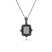 Orecchini pendenti e pendenti in stile Art Déco in argento 925 con madreperla baguette e castoni in marcasite