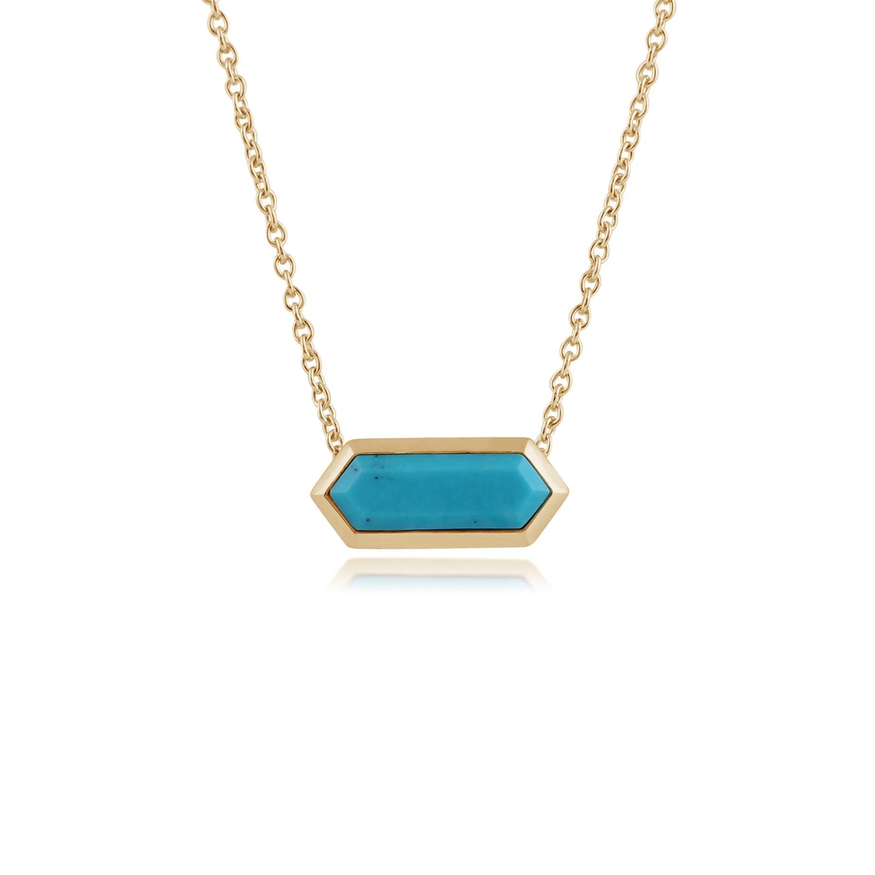 Geometric Hexagon Turquoise Prism Bar Necklace in Gold Plated  Silver