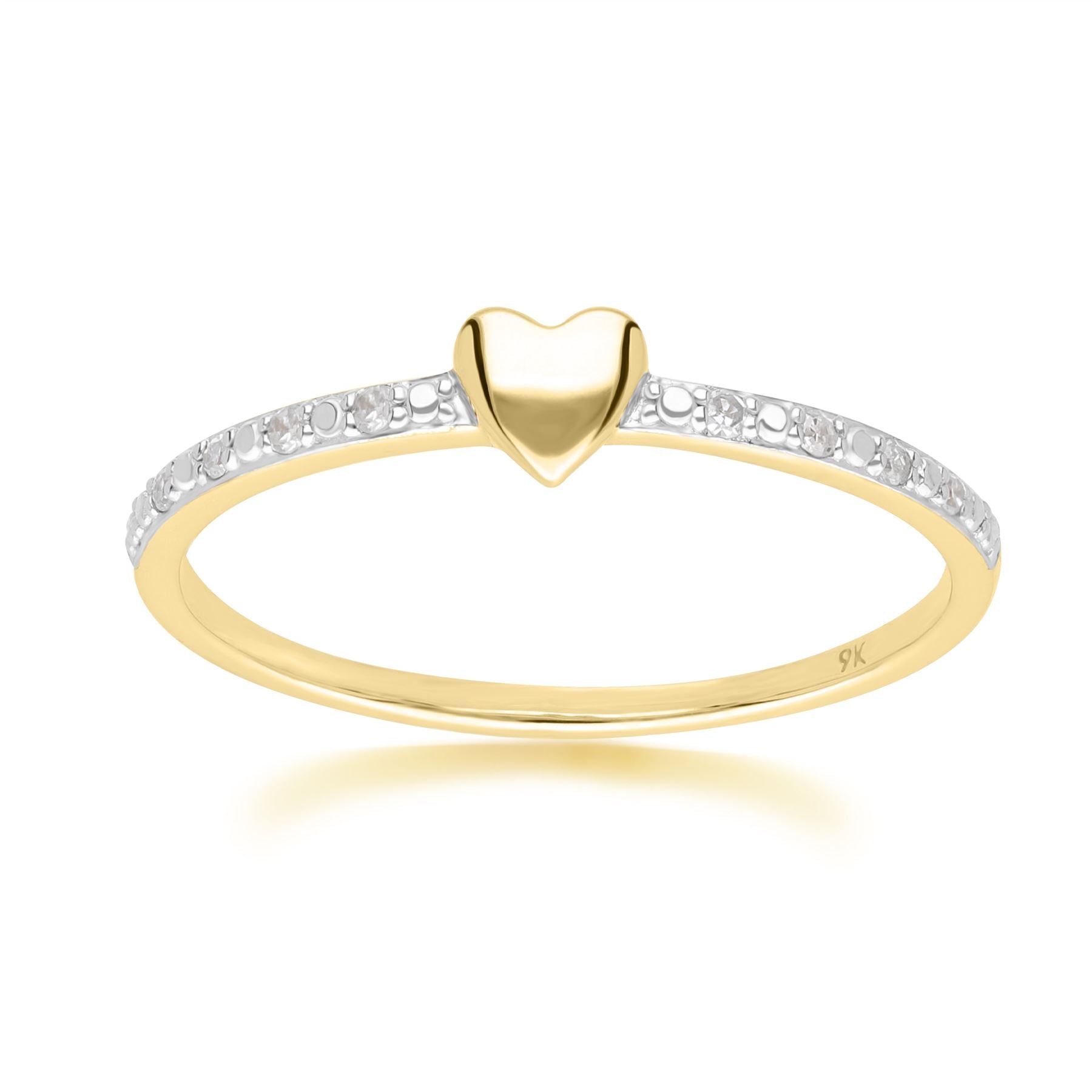 Anello Delicato Cuore Amore a fascia con diamanti in oro giallo da 9 carati