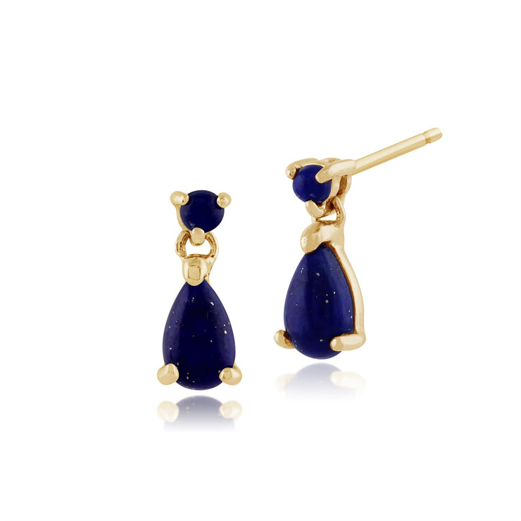 Orecchini pendenti e pendenti Classici in argento 925 placcato oro con lapislazzuli ovali cabochon incastonati