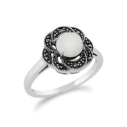 Anello Art Deco gemondo, anello Art Deco floreale in argento sterling 925 da 0,55 CT con opale e MARCASSITE