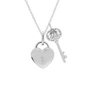 Classico ciondolo con lucchetto a cuore in argento 925 e grandi ciondoli con chiave in topazio bianco