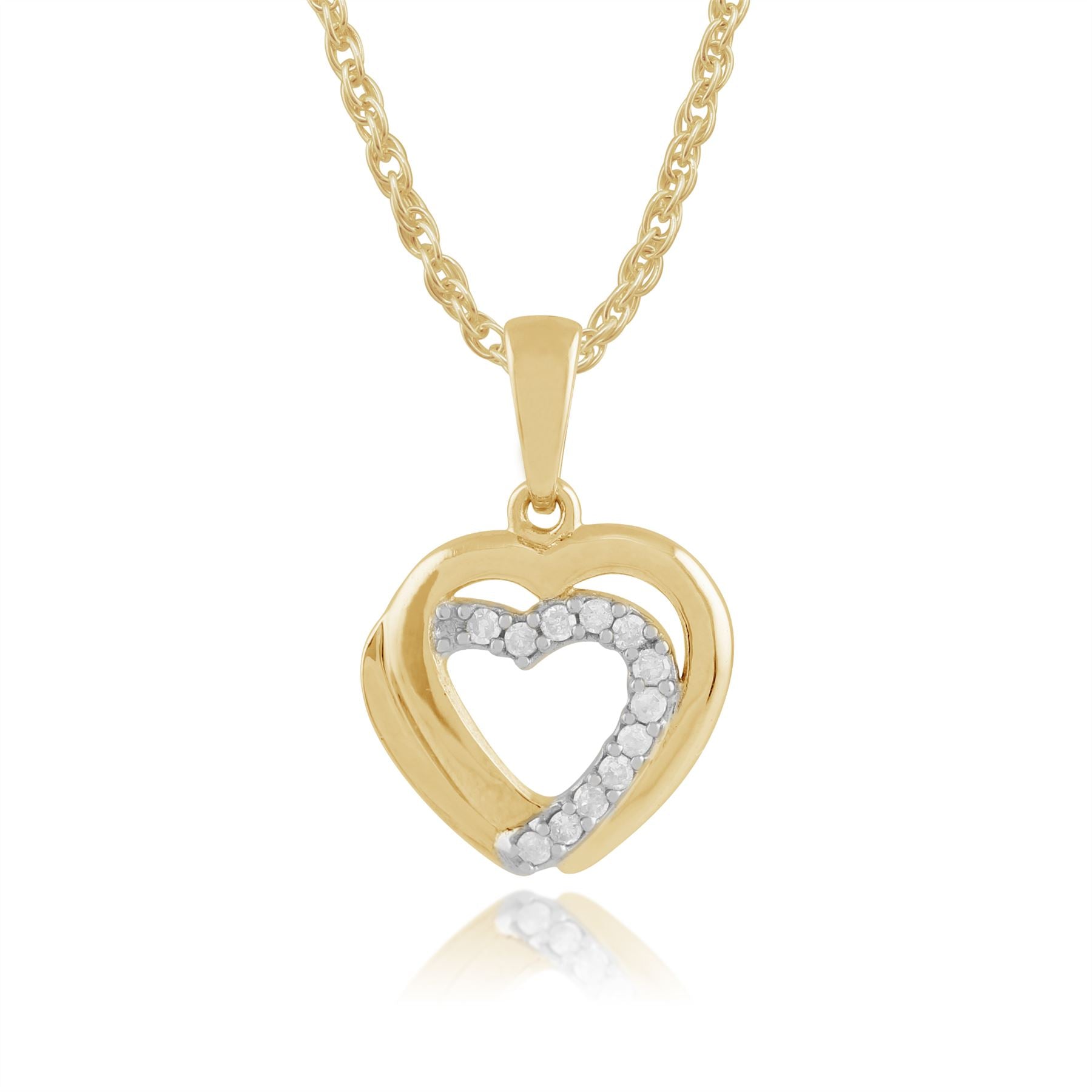 Gemondo 9ct Yellow Gold 0.06ct Diamond Hearts Pendant on Chain