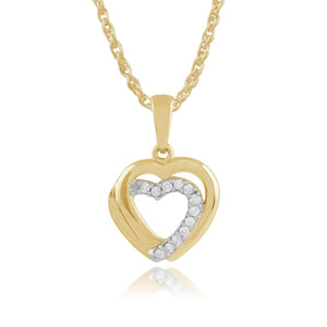 Gemondo 9ct Yellow Gold 0.06ct Diamond Hearts Pendant on Chain