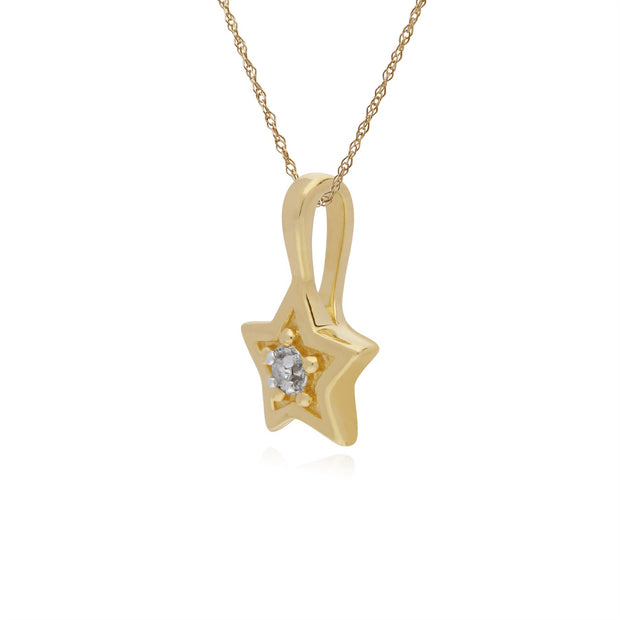 Collana con diamanti, pendente a forma di stella con diamante in pietra singola in oro giallo da 9 ct su catena da 45 cm