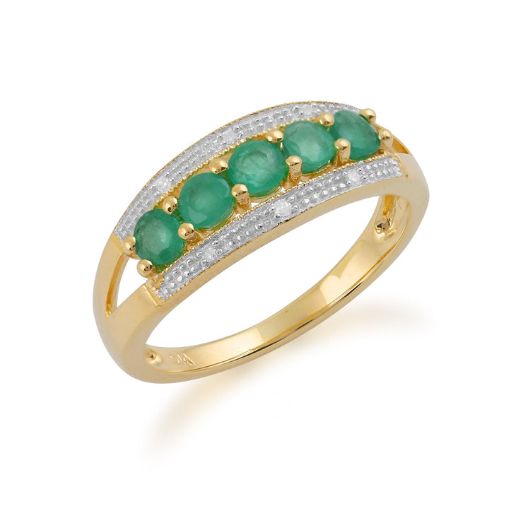Anello Gemondo con smeraldo, oro giallo da 9 ct, anello con smeraldo e diamanti da 0,70 ct