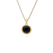 Collana con zaffiri, pendente Milgrain rotondo singolo in pietra di zaffiro in oro giallo da 9 ct su catena da 45 cm