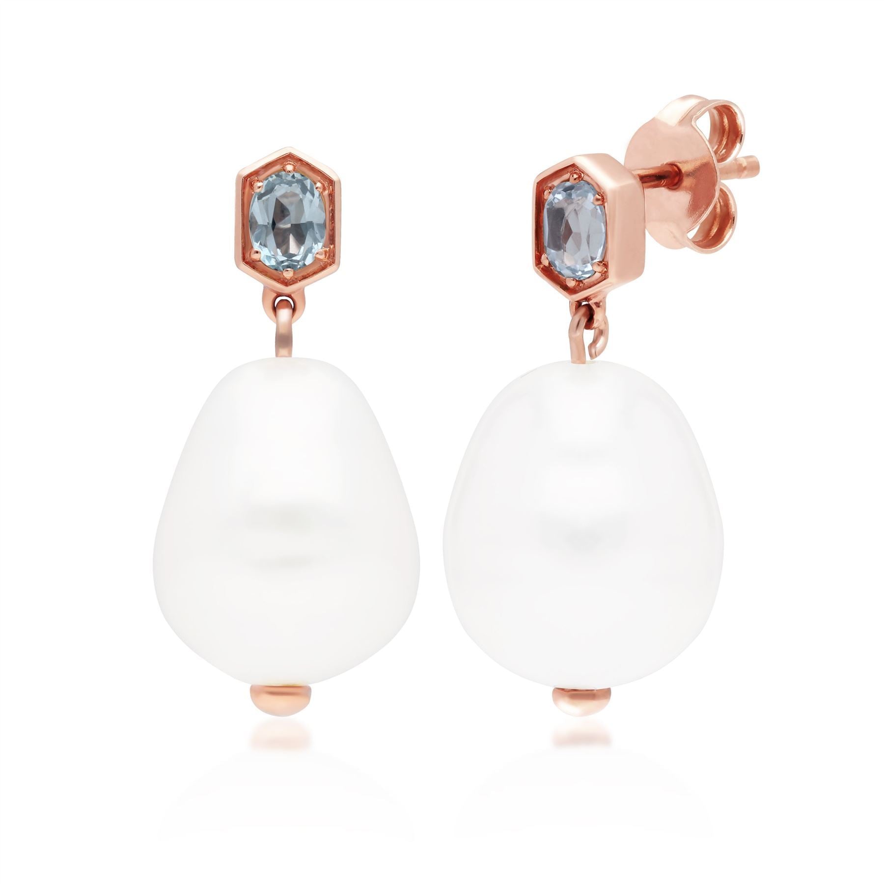 Modern Baroque Pearl & Topaz Drop Earrings in Rose Gold Plated Sterling Silver