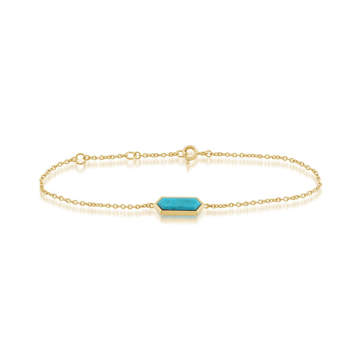 Bracciale geometrico in argento 925 con prisma esagonale turchese placcato oro