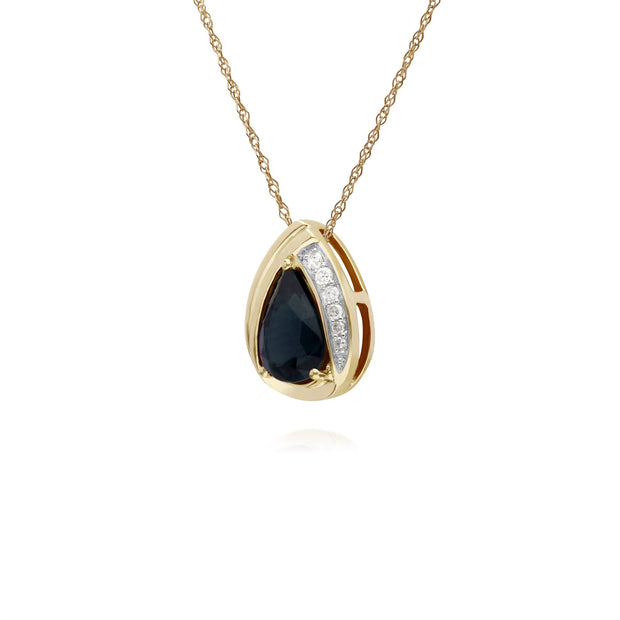 Collana con zaffiri, zaffiro in oro giallo da 9 ct e pendente classico con diamanti a forma di pera su catena da 45 cm