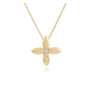 Ciondolo floreale in oro giallo 375 con diamante dorato rotondo