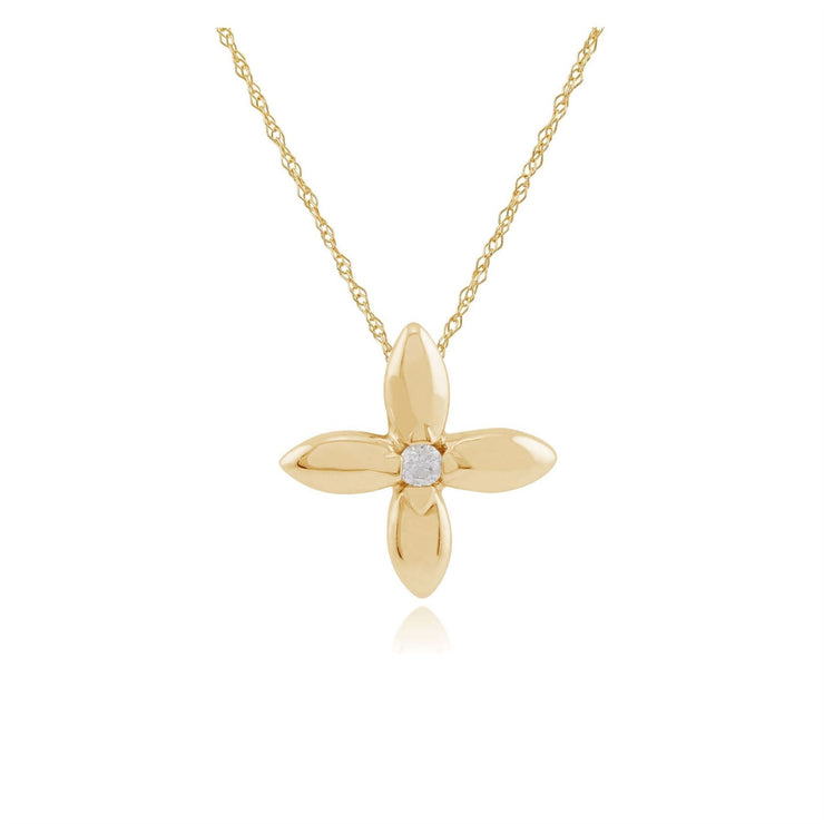 Ciondolo floreale in oro giallo 375 con diamante dorato rotondo