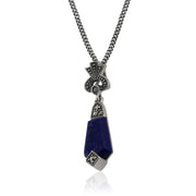 Ciondolo in stile Art Déco in argento 925 con lapislazzuli cabochon e marcasite