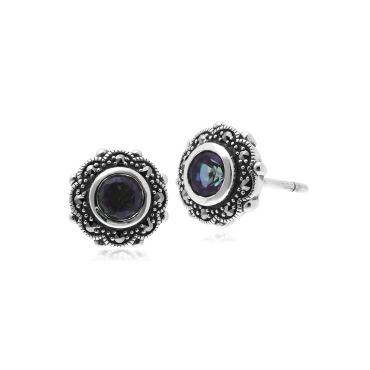Orecchini floreali in stile Art Nouveau Argento 925 Topazio mistico e marcasite