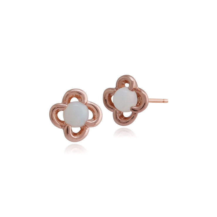 Ciondolo con perno floreale e orecchini con fiore opale in oro rosa 375 con montatura chiusa