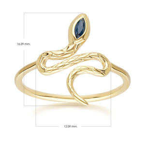 ECFEW™ Anello Serpente Spirale con Zaffiro in Oro Giallo da 9 Ct