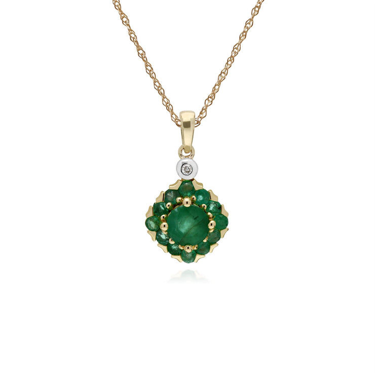 Pendente con smeraldo e diamante quadrato in oro giallo da 9 ct su catena da 45 cm