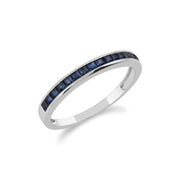 Anello gemondo con zaffiro, anello mezza veretta in oro bianco da 9 ct con ZAFFIRO da 0,42 ct