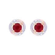 Orecchini classici rotondi con rubino e diamanti  in oro rosa 375