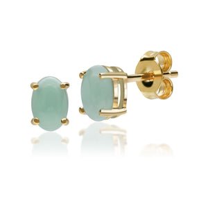 Classic Oval Jade Stud Earrings in 9ct Yellow Gold