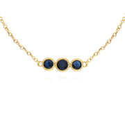Bracciale con zaffiro, bracciale in oro giallo da 9 ct con tripla pietra tonda Milgrain da 19 cm