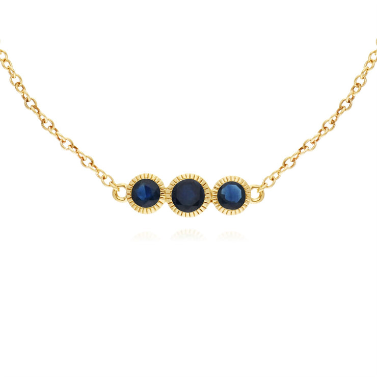 Bracciale con zaffiro, bracciale in oro giallo da 9 ct con tripla pietra tonda Milgrain da 19 cm