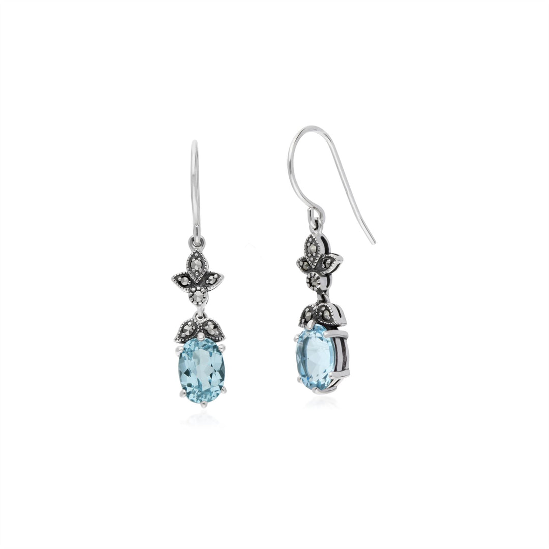 Gemondo Orecchini Argento Sterling Con Topazio Blu E Marcasite – Stile Art Nouveau A Goccia
