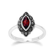 Anello con granato Gemondo, marcasite in argento e anello Art Nouveau con granato - Granato