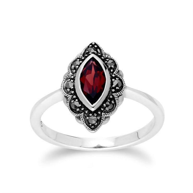 Anello con granato Gemondo, marcasite in argento e anello Art Nouveau con granato - Granato