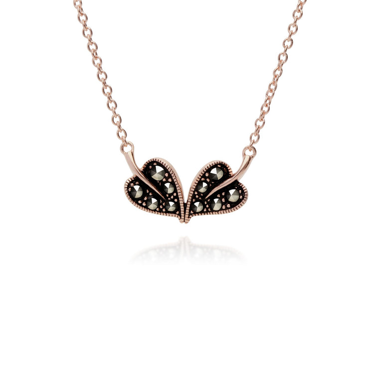 Bracciale e collana in foglia d'argento 925 placcata oro rosa Marcasite