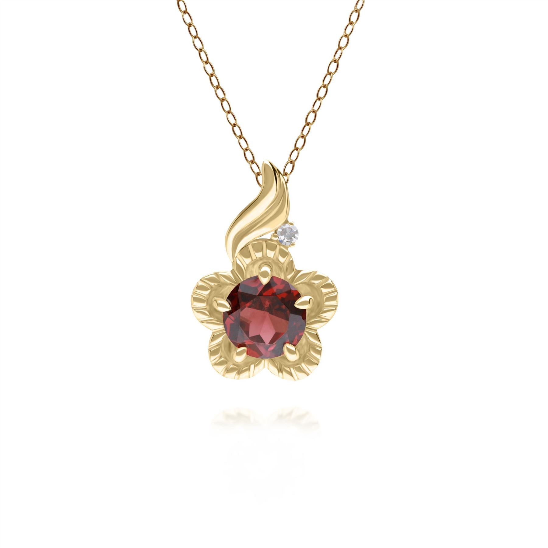 Floreale Ciondolo collana con Granato e Diamanti tondi in oro giallo 9 ct