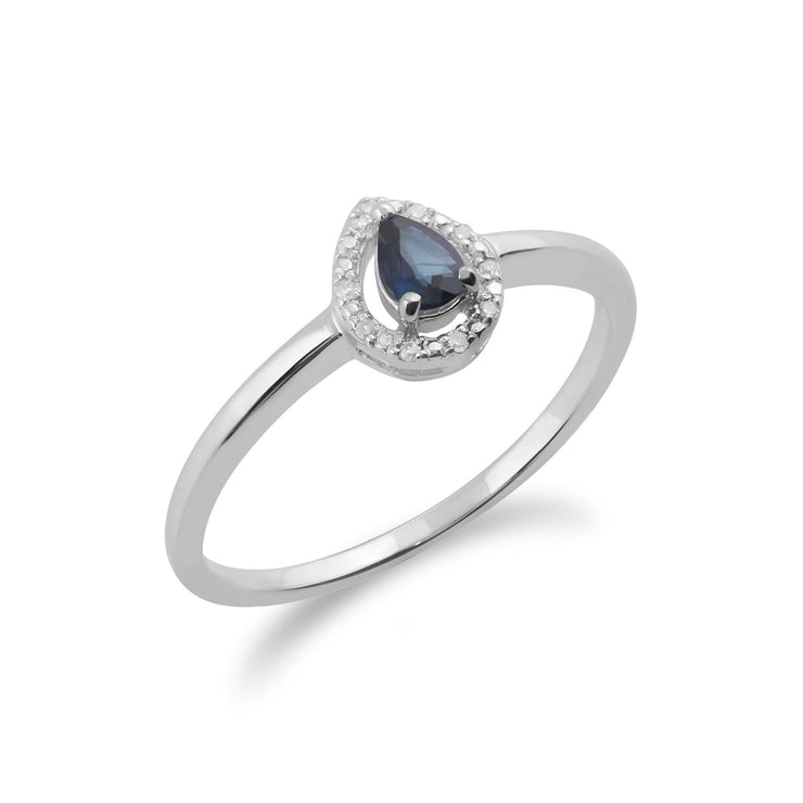 Anello Gemondo con zaffiro, anello con zaffiro in oro bianco da 9 ct e diamante a pera