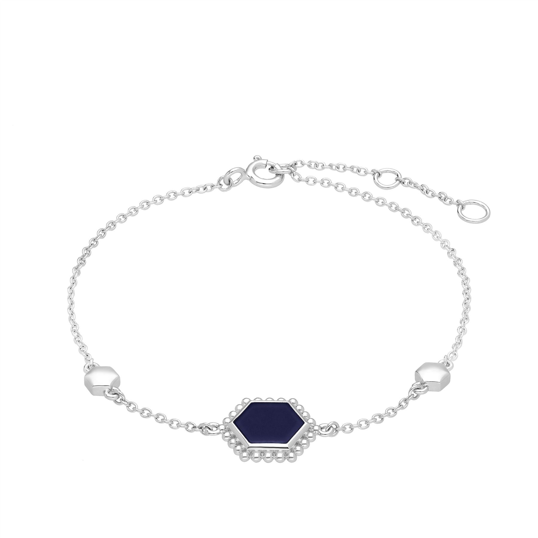 Lapis Lazuli Flat Slice Hex Bracelet in Sterling Silver