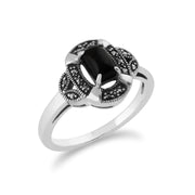 Gemondo Anello Art Déco, Argento sterling 925 da 0,50 ct Anello Art Déco con onice nero e marcasite