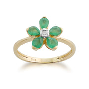 Anello floreale in oro giallo 375 con smeraldi e diamanti