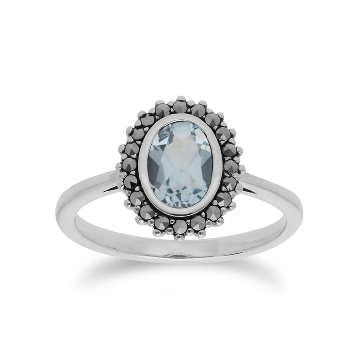 Anello Gemondo con topazio blu, anello in argento sterling con topazio blu e marcasite - TOPAZIO