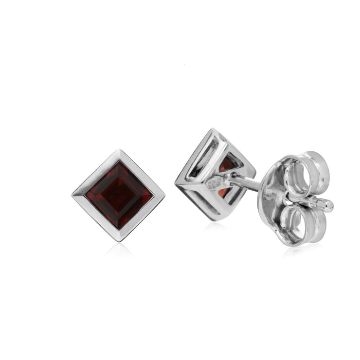 Orecchini con granato quadrati Chaton semplici in argento sterling