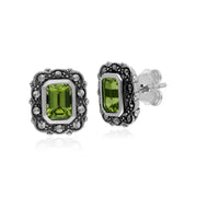 Orecchini di peridoto, orecchini in stile Liberty con peridoto e marcasite in argento sterling