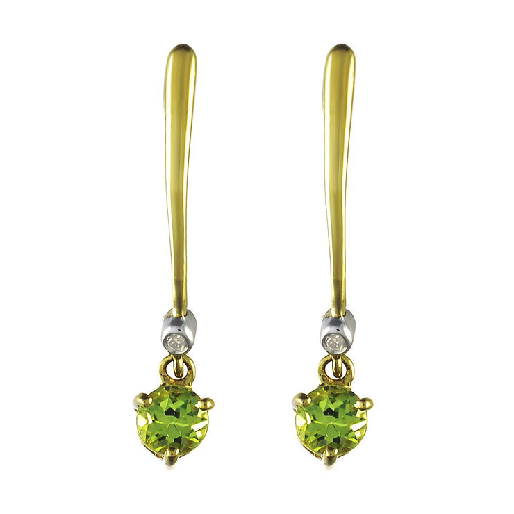 Orecchini pendenti in oro giallo 9 CT da 0,33 carati con peridoto naturale e diamanti