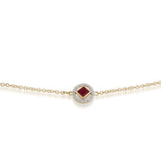 Classico bracciale stile Halo in oro giallo 375 con rubini quadrati e diamanti