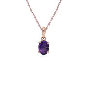 Collana con ametista, ciondolo ovale classico con 4 griffe in oro rosa da 9 ct con ametista su catena da 45 cm