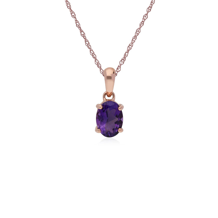 Collana con ametista, ciondolo ovale classico con 4 griffe in oro rosa da 9 ct con ametista su catena da 45 cm