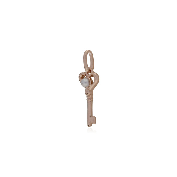 Classico ciondolo chiave piccola in argento 925 placcato oro rosa con perla