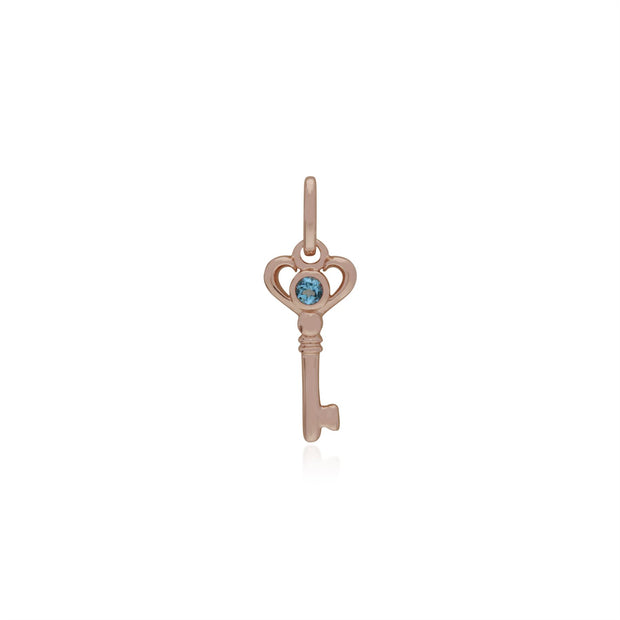 Ciondolo classico con lucchetto a cuore in argento 925 placcato oro rosa e ciondoli chiave con topazio azzurro